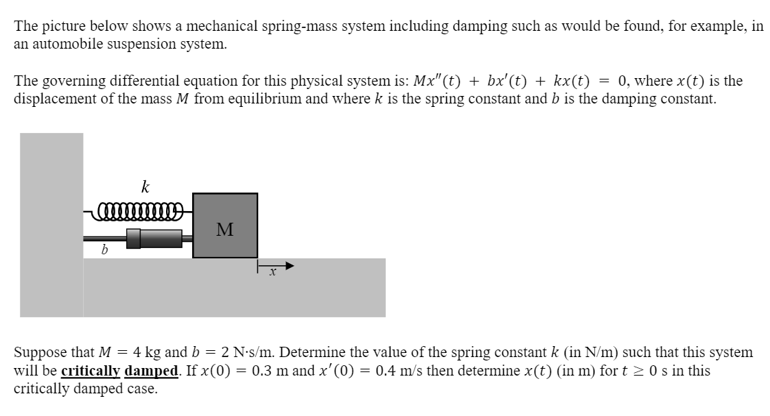 Solved The picture below shows a mechanical spring-mass | Chegg.com
