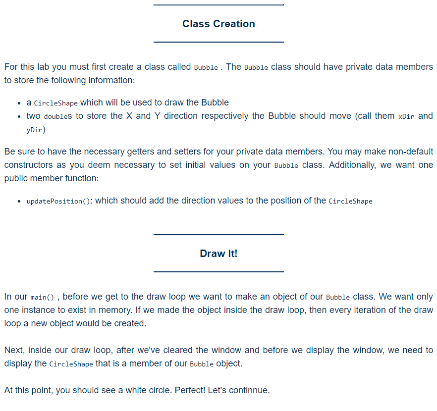 Class Creation For this lab you must first create a | Chegg.com