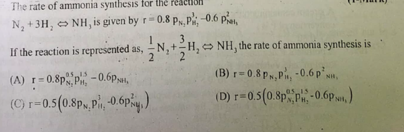 Solved 1 The rate of ammonia synthesis for the reac N+3H, | Chegg.com