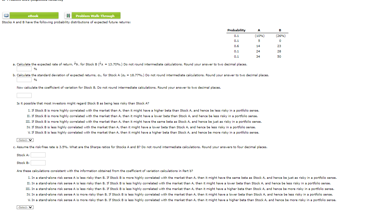 Solved Stocks A And B Have The Following Probability | Chegg.com