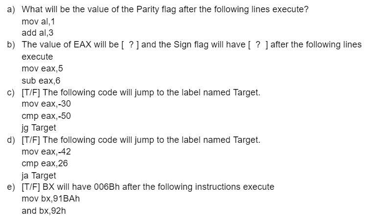 Solved a) What will be the value of the Parity flag after | Chegg.com