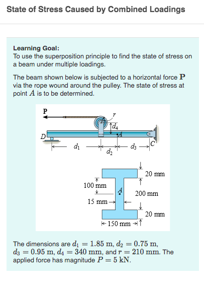 Solved State Of Stress Caused By Combined Loadings Learning | Chegg.com