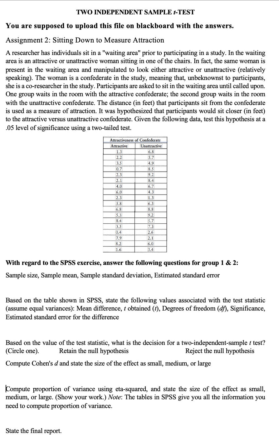 Compute proportion of variance using eta-squared, and | Chegg.com