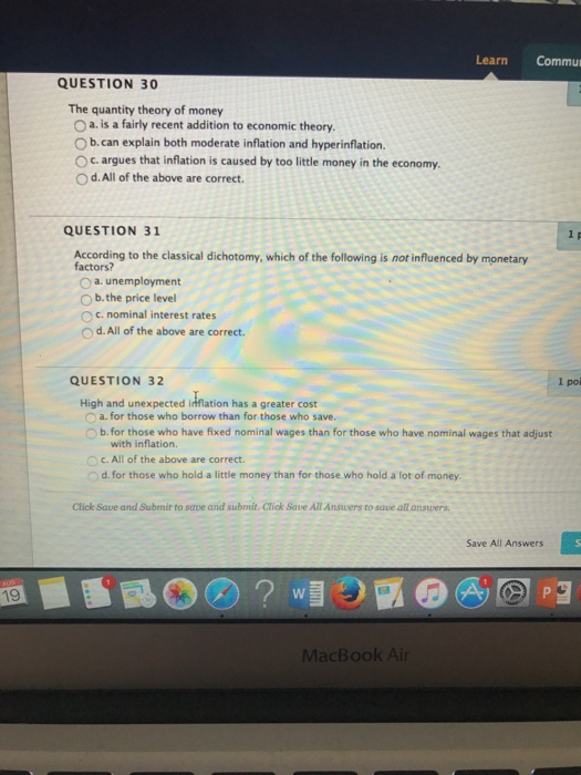 Solved The quantity theory of money a. is a fairly recent | Chegg.com