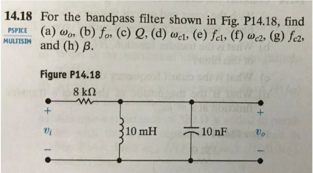 Solved Use Pspice And Plot H Jw Vs F Indicate F0 Fc1 Chegg Com