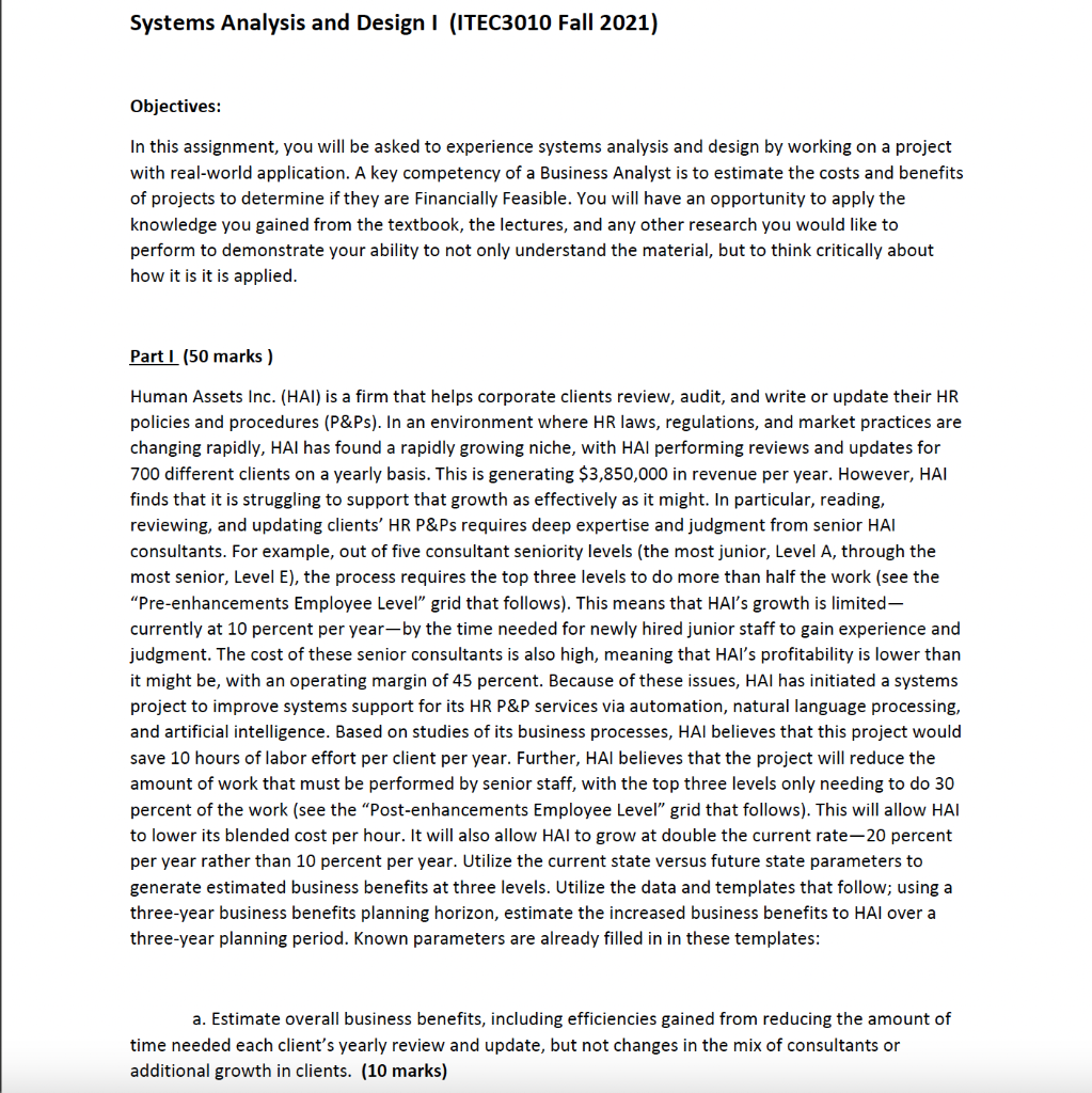 Systems Analysis and Design 1 (ITEC3010 Fall 2021) | Chegg.com