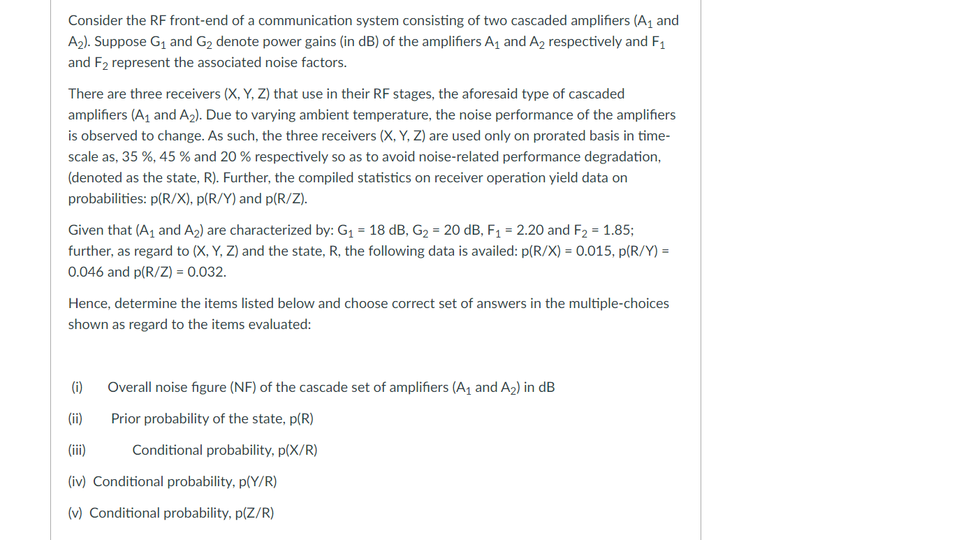 Consider the RF frontend of a communication system