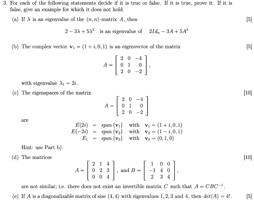 Solved 3. For each of the following statements decide if it | Chegg.com