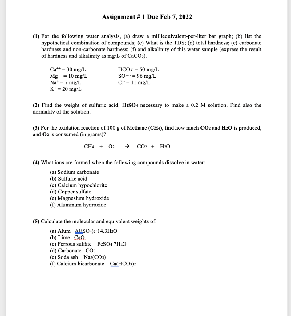 Solved Assignment # 1 Due Feb 7, 2022 (1) For the following | Chegg.com