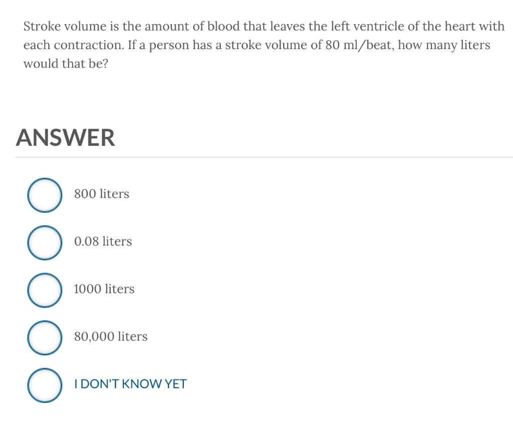 Solved Stroke volume is the amount of blood that leaves the | Chegg.com