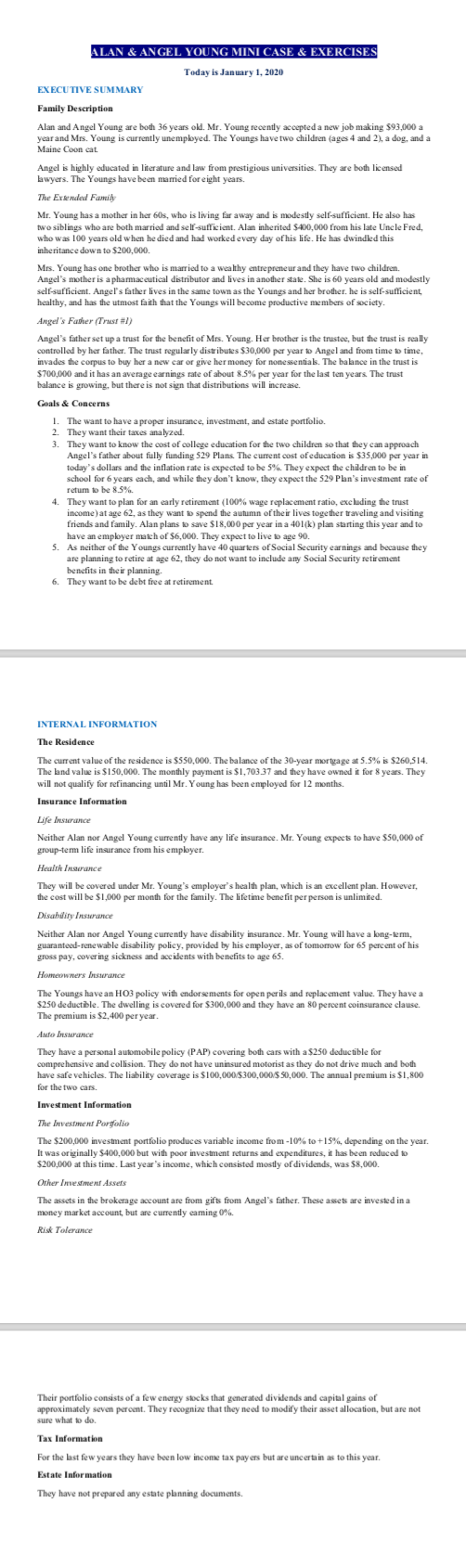 ALAN & ANGEL YOUNG MINI CASE & EXERCISES Today is | Chegg.com