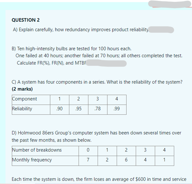 Solved QUESTION 2 A) Explain Carefully, How Redundancy | Chegg.com