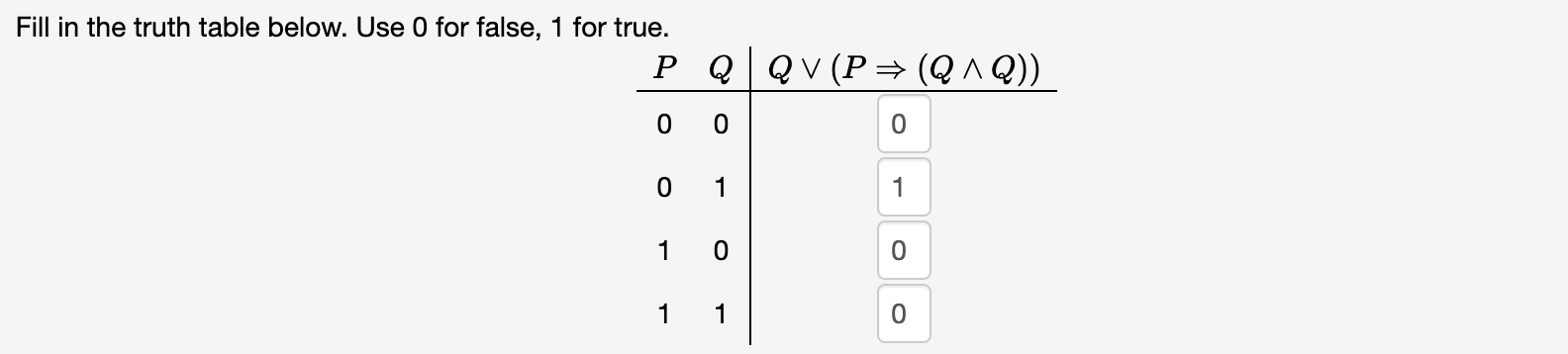 Solved Fill in the truth table below. Use 0 for false, 1 for | Chegg.com