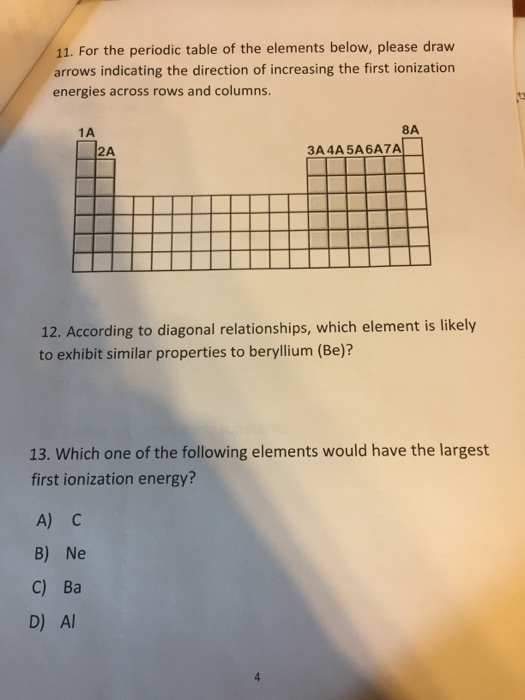 Solved 11. For the periodic table of the elements below, | Chegg.com