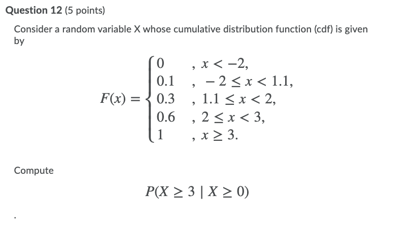 Solved Question 12 (5 points) Consider a random variable X | Chegg.com