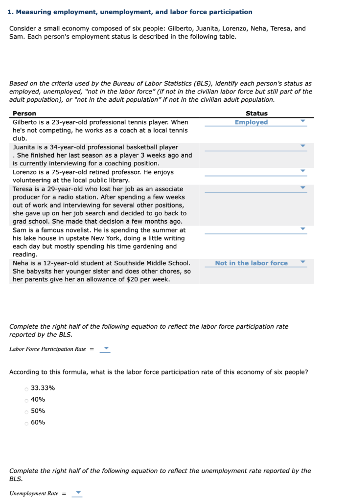 Solved 1. Measuring employment, unemployment, and labor