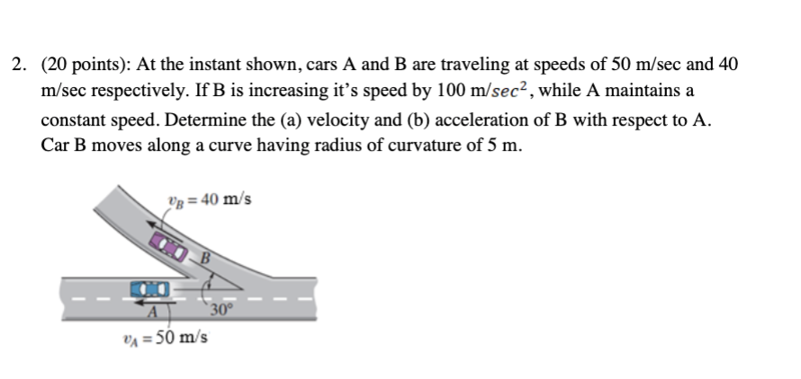 Solved 2. (20 Points): At The Instant Shown, Cars A And B | Chegg.com