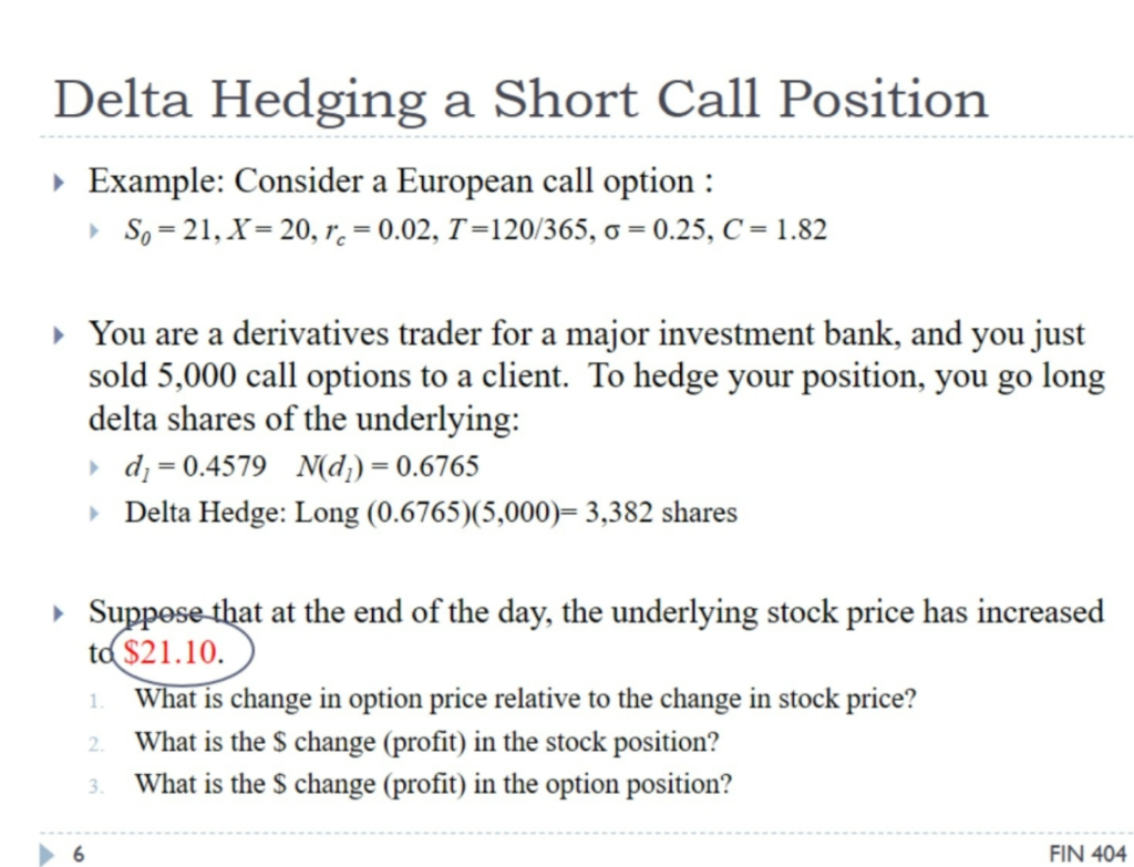 Solved Delta Hedging a Short Call Position > Example