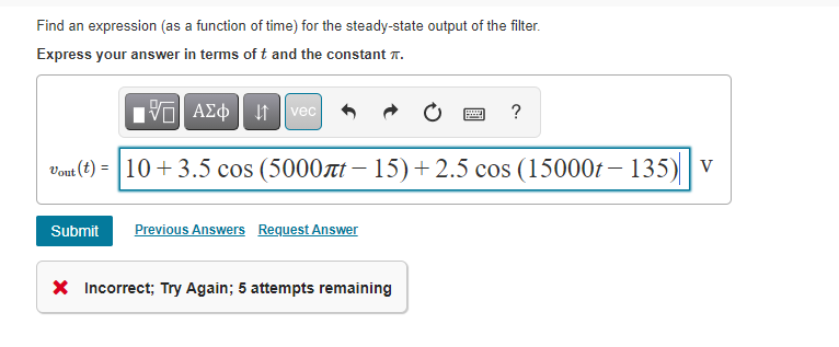 Solved The transfer function H(f) = Vout/Vin of a filter is | Chegg.com