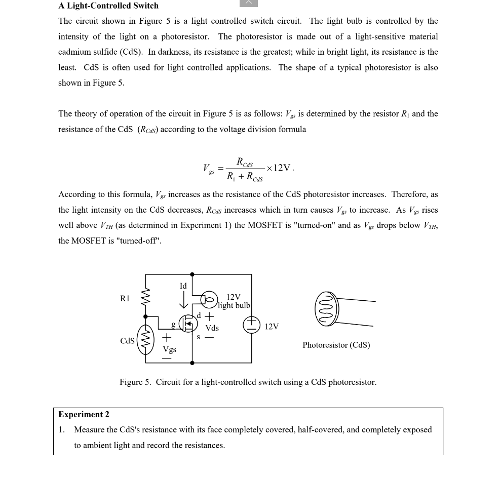 Solved A Light-Controlled Switch The circuit shown in Figure | Chegg.com