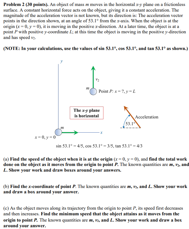 Solved Problem 2 (30 Points). An Object Of Mass M Moves In | Chegg.com