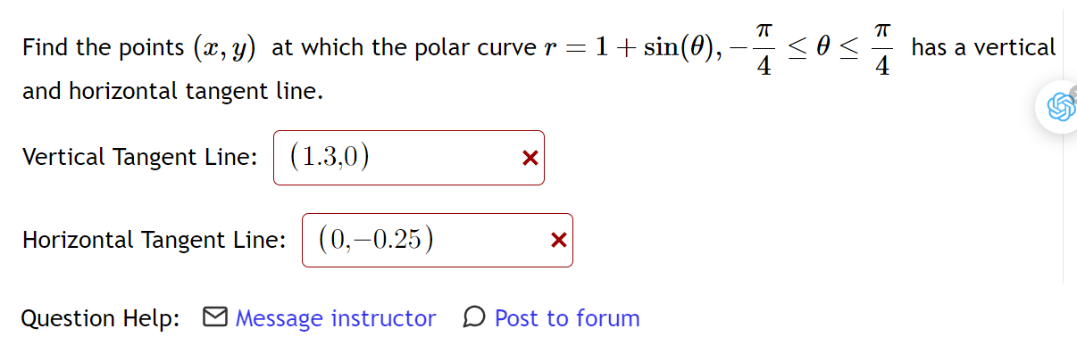 Solved Find the points (x,y) at which the polar curve | Chegg.com