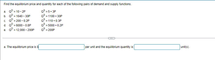 Solved Find the equilibrium price and quantity for each of | Chegg.com
