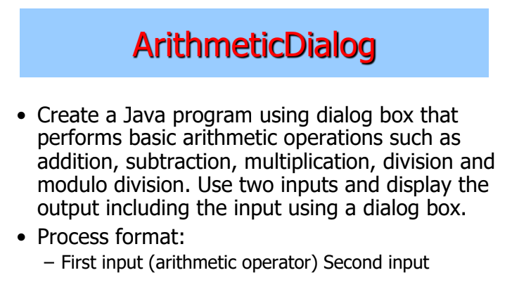 Solved Arithmeticdialog Create A Java Program Using Dia Chegg Com