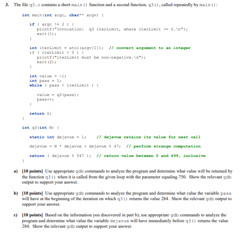 Solved 3. The file q3.c contains a short main() function and | Chegg.com
