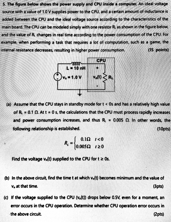 Solved 5. The figure below shows the power supply and CPU | Chegg.com