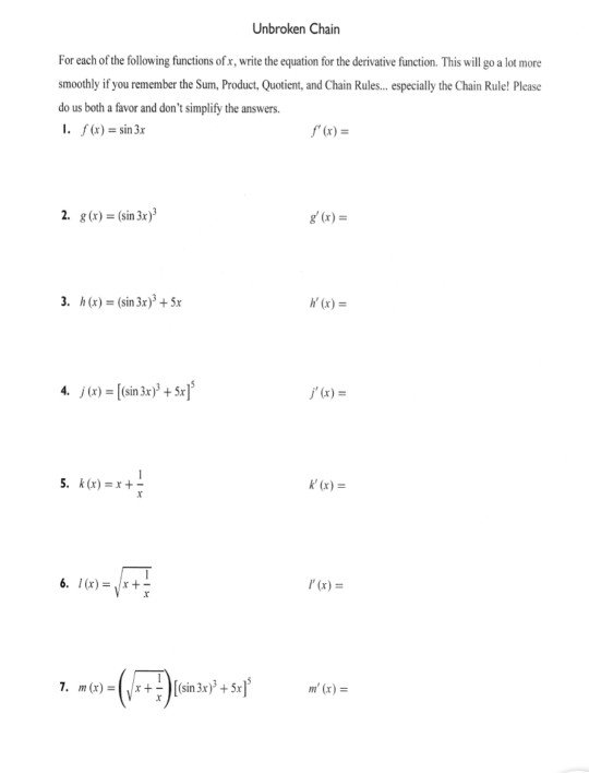 Solved Unbroken Chain For each of the following functions of | Chegg.com