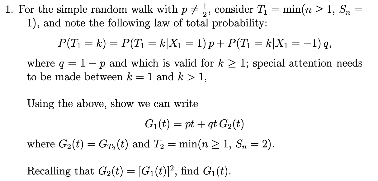 Solved 1 2' = 1. For the simple random walk with p+ P | Chegg.com