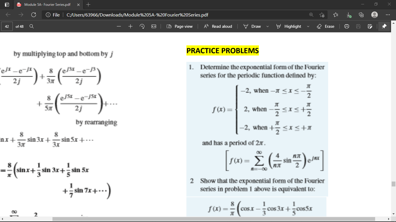 Solved Kindly Answer This Fourier Series Problem With 5085