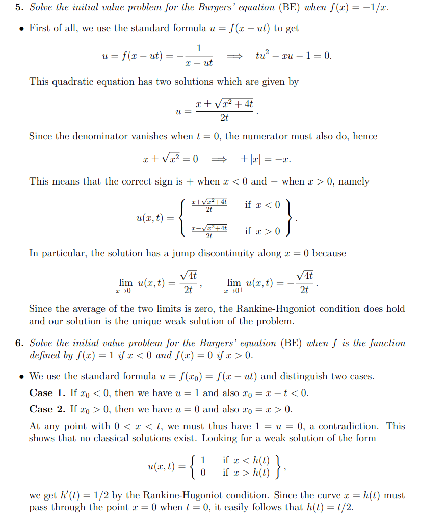 Solved Burgers' Equation: u_t+uu_x=0 ; u(x,0)=f(x) Please | Chegg.com