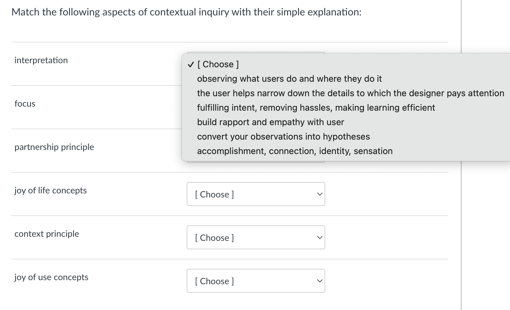 Solved Match the following aspects of contextual inquiry | Chegg.com
