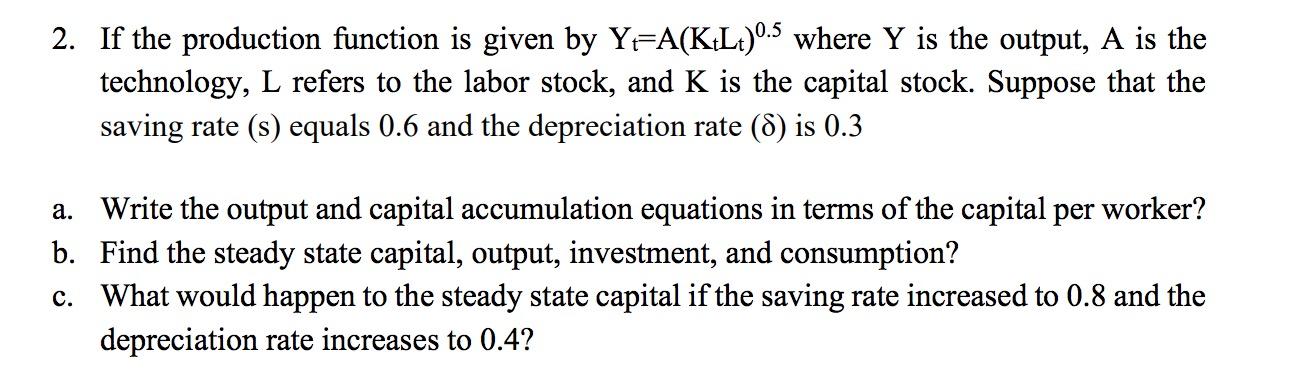 Solved 2. If the production function is given by | Chegg.com