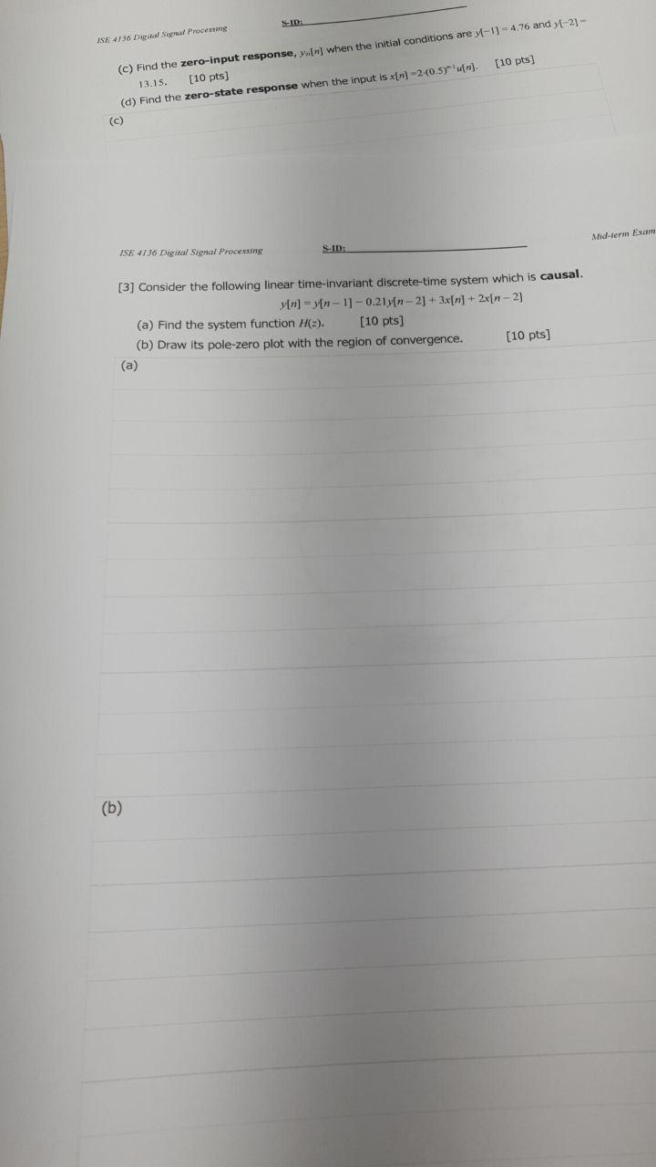 Solved SID ISE 4136 Digital Signal Processing (c) Find the