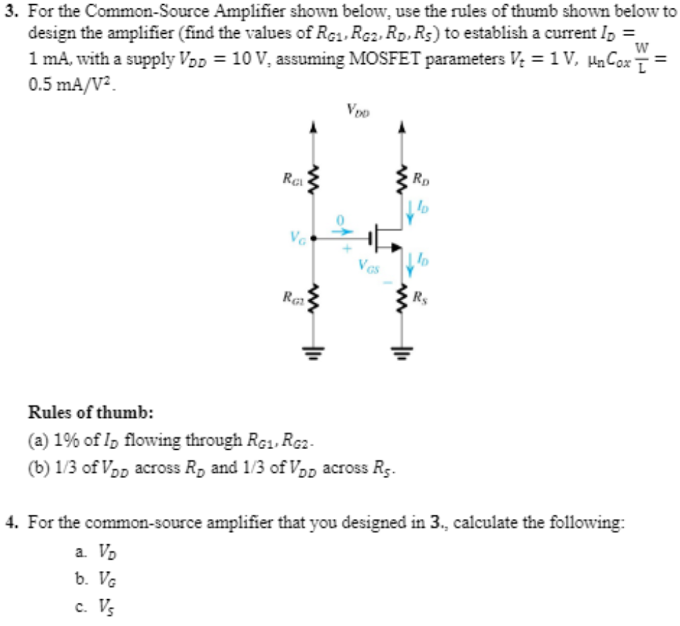 Solved 3. For the Common-Source Amplifier shown below, use | Chegg.com