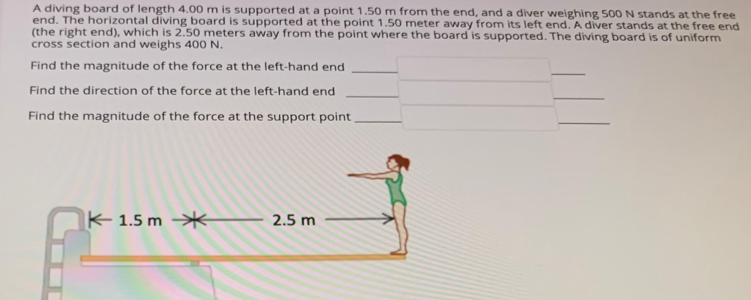 Solved A diving board of length 4.00 m is supported at a | Chegg.com