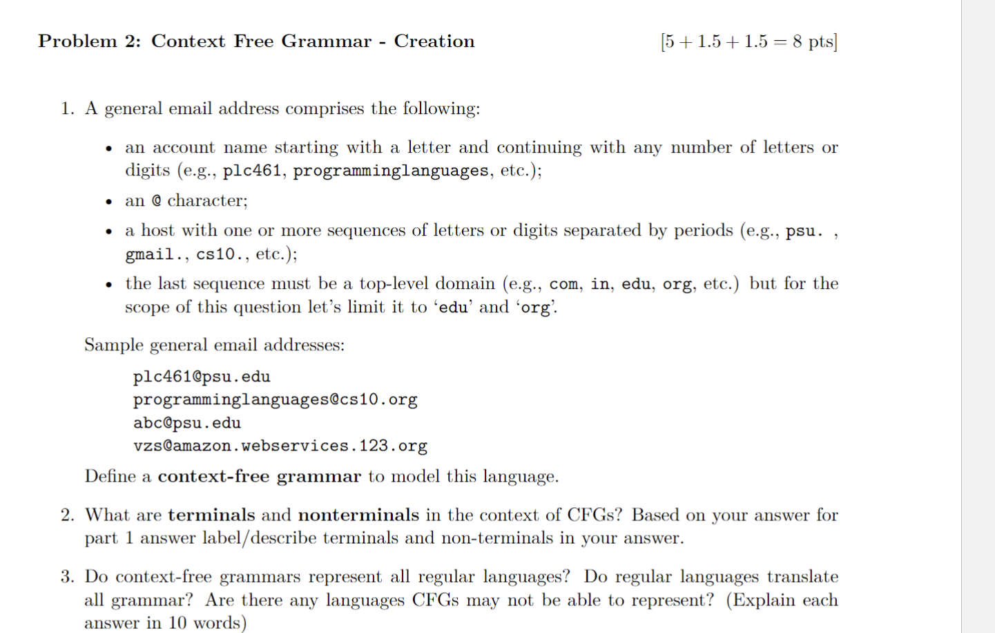 Solved Problem 2: Context Free Grammar - Creation | Chegg.com