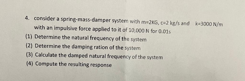 Solved 4. Consider A Spring-mass-damper System With M=2KG, | Chegg.com