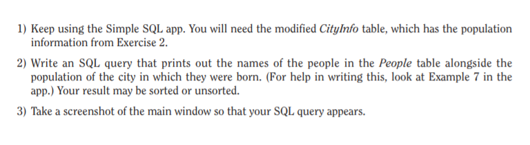 1) Start the Simple SQL app. 2) Load the two example | Chegg.com
