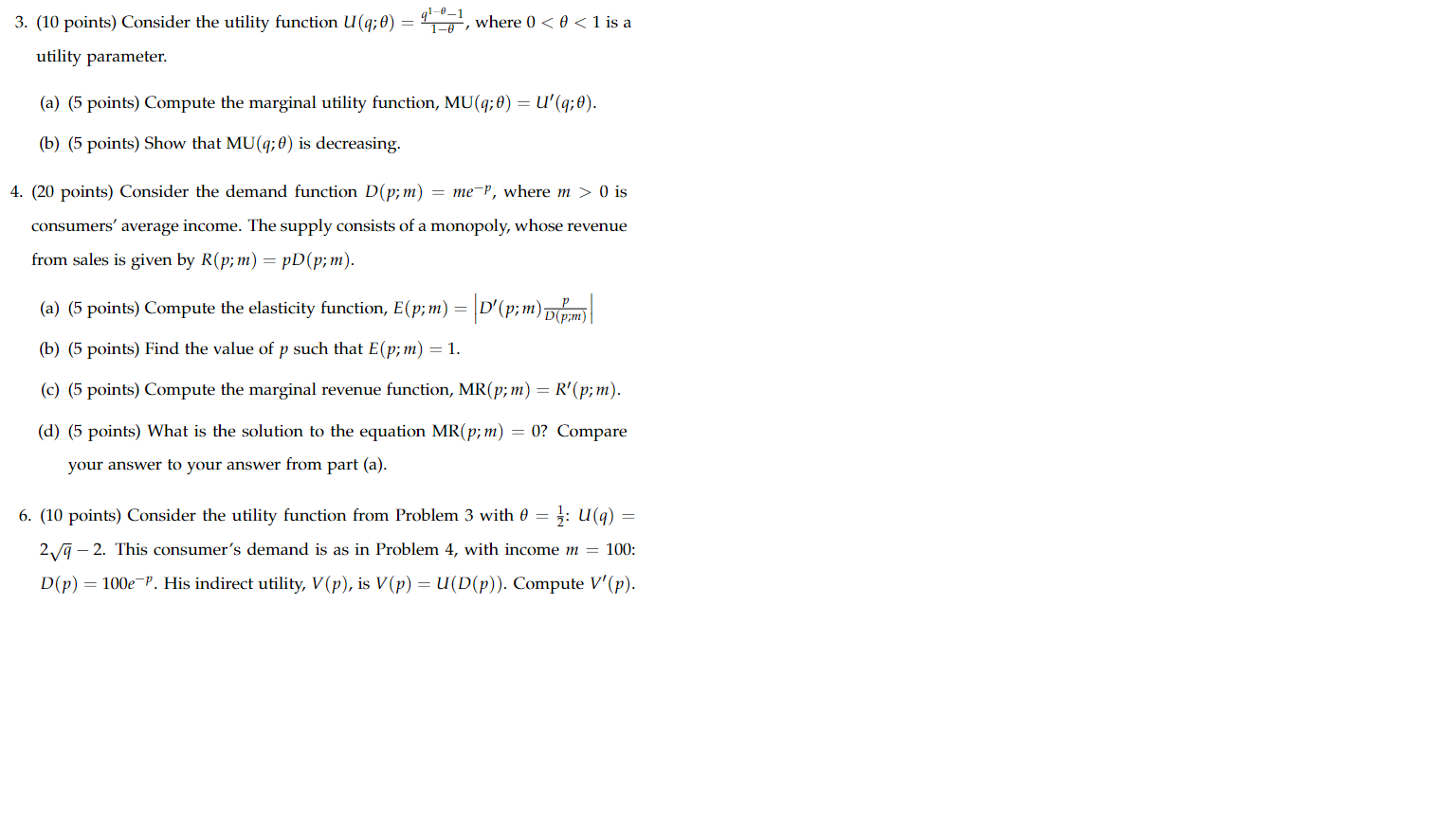 Solved 3. (10 Points) Consider The Utility Function | Chegg.com