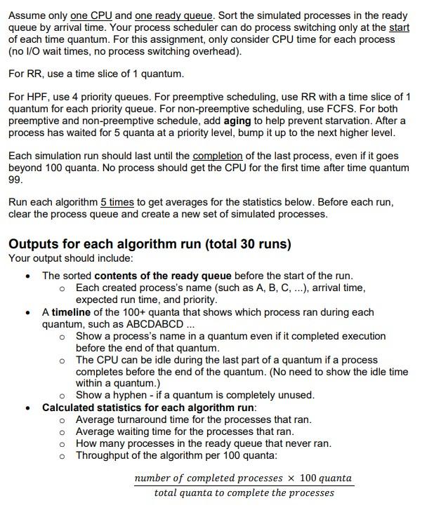 Solved Process scheduling algorithms This assignment will | Chegg.com