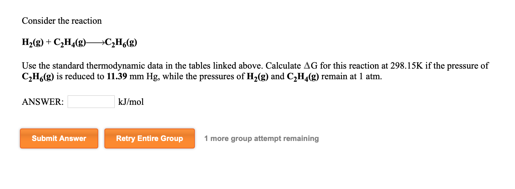 Solved Consider the reaction H2 g C2H4 g C2H6 g Use Chegg