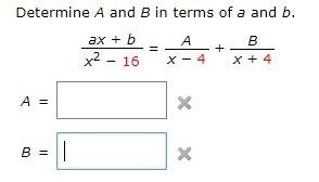 Solved Determine A and B in terms of a and b. ax b | Chegg.com