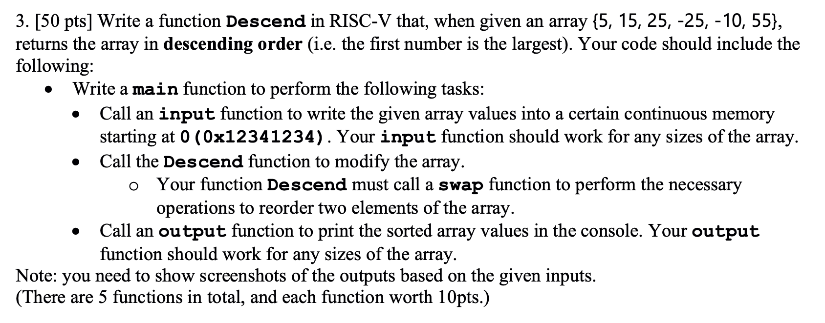 language: RISC V, and please write code that works in | Chegg.com