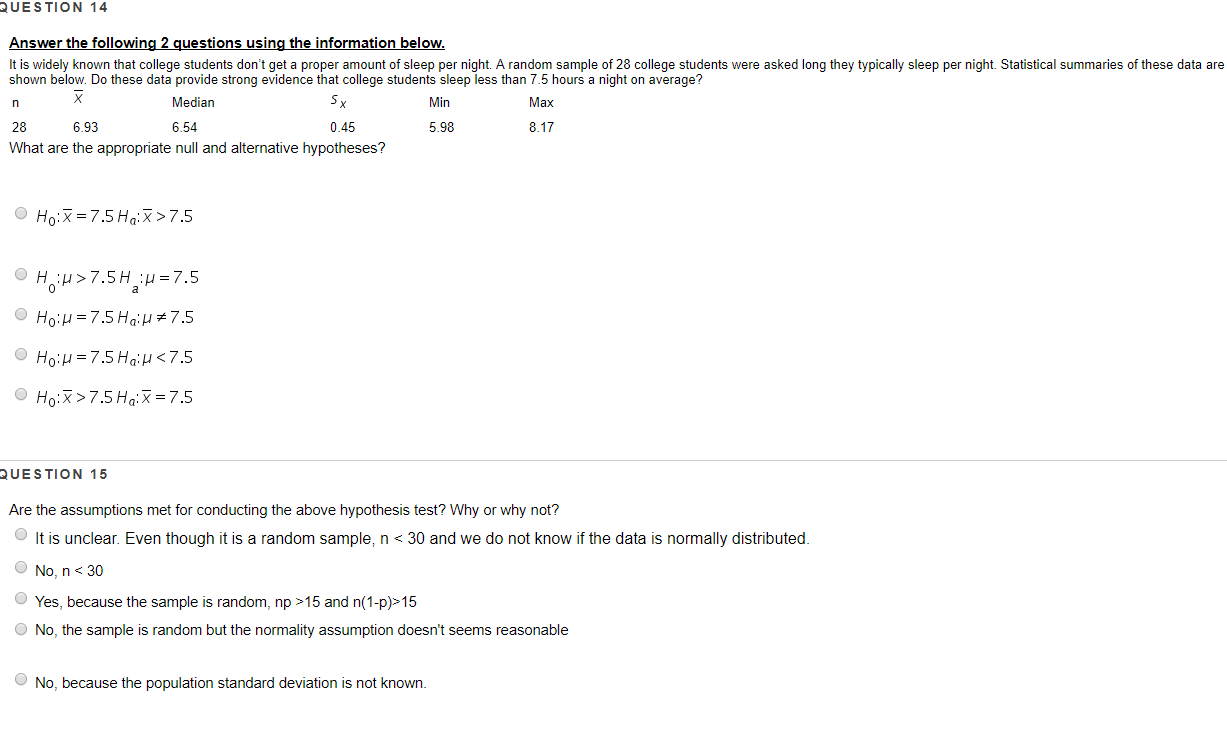 Solved QUESTION 14 Answer the following 2 questions using | Chegg.com