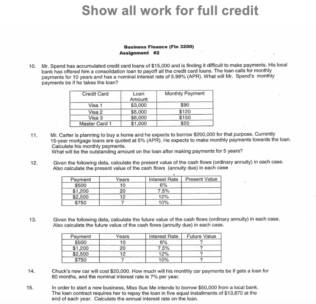 Solved Business Finance (Fin 3200) Assignment 3: 30 Points; | Chegg.com