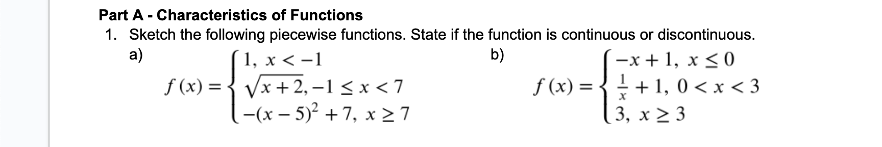 Solved Part A - Characteristics Of Functions 1. Sketch The | Chegg.com